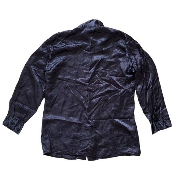 Vintage Savannah navy blue 1/4 button down mock neck cuff long sleeve blouse - Picture 5 of 7